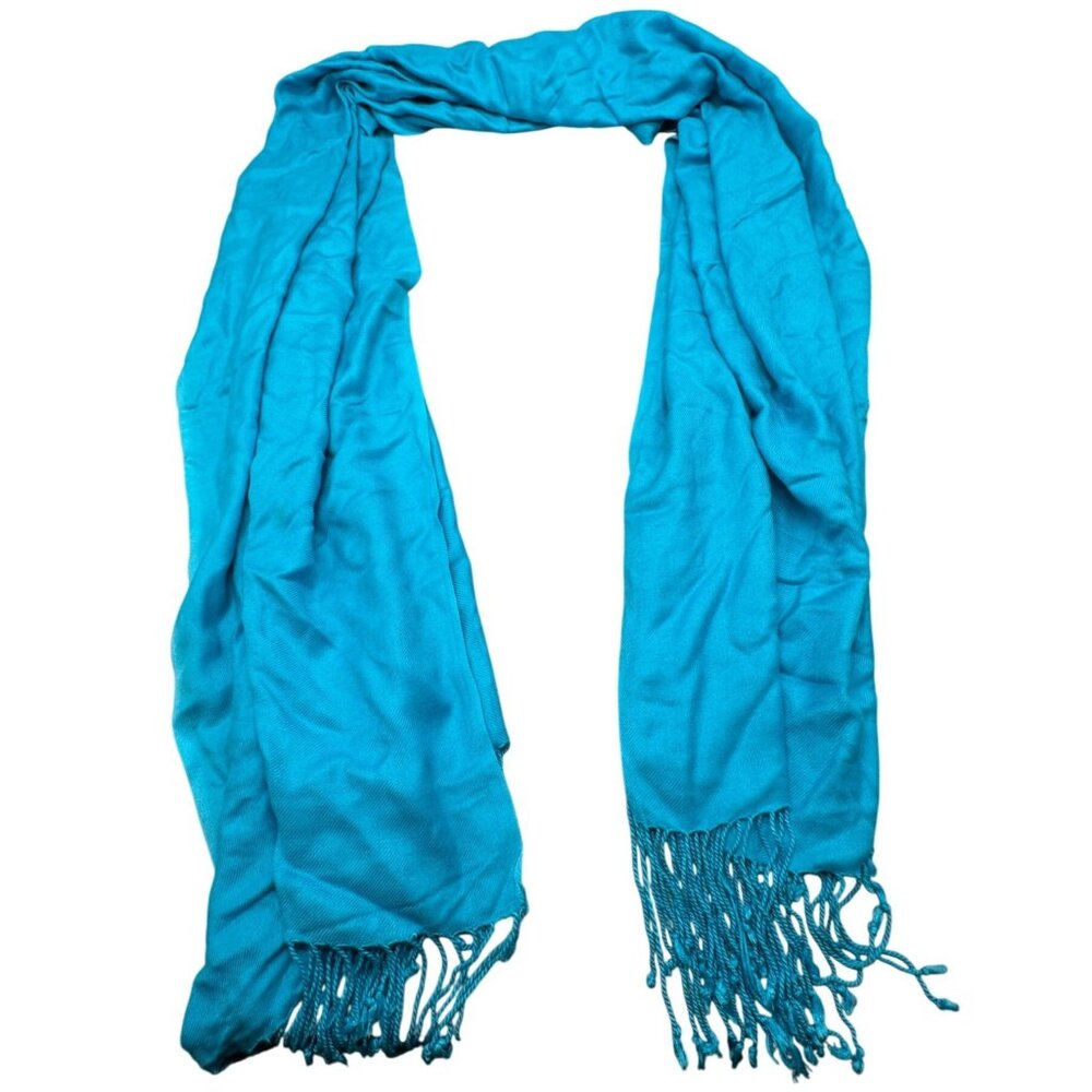 Turquoise Blue Lightweight Fringe Scarf wrap 72x32" READ